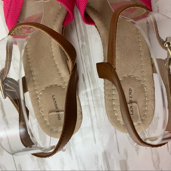 Lands End Wedge Sandal Leather Canvas Pink Sz 9B - Picture 5 of 8